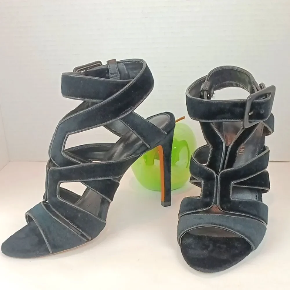 ANTONIO MELANI Aveet Women Black Strappy Velvet Open Toe Heels sx 8.5 M